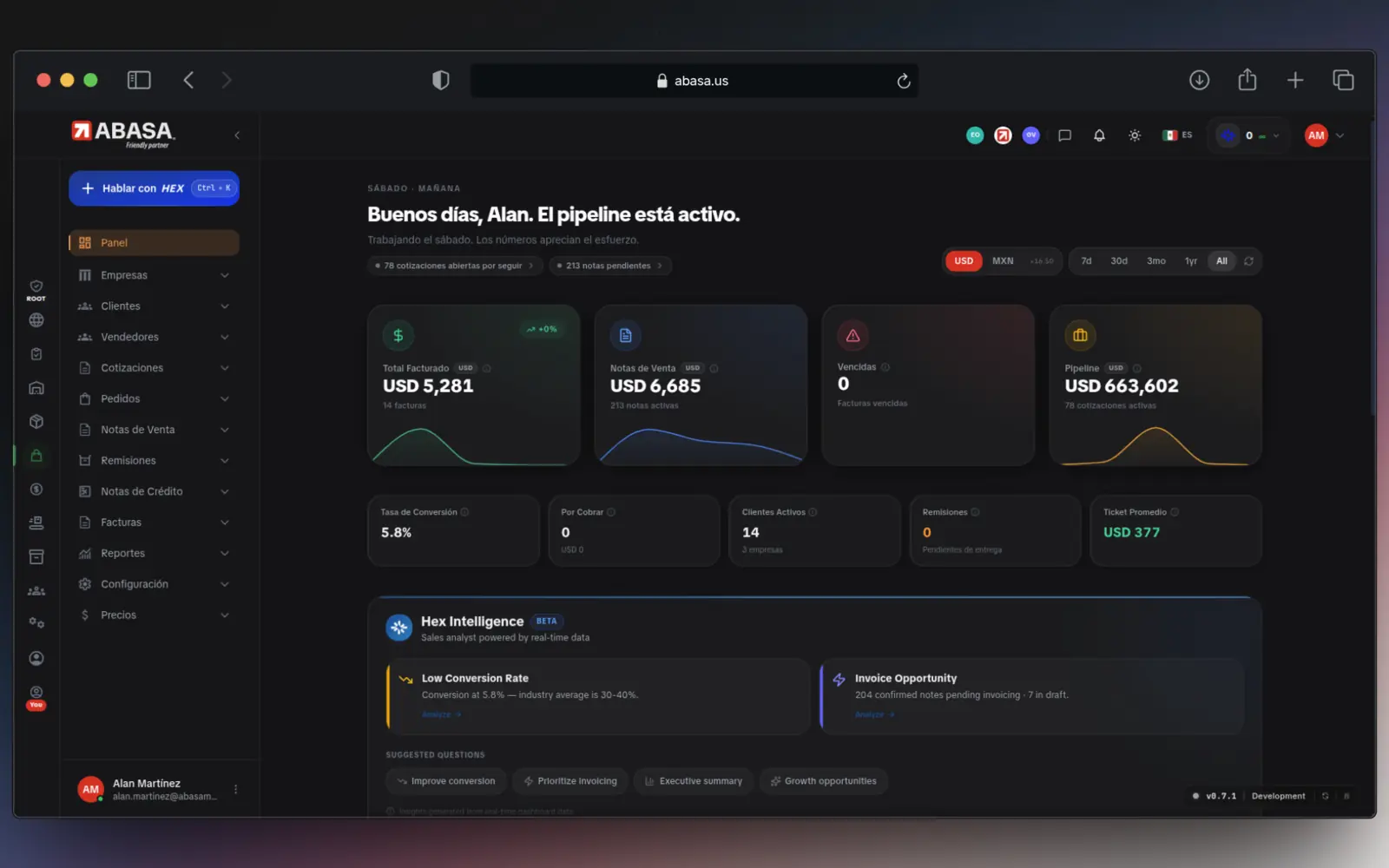Vista del proyecto ABASA Dashboard — captura 2