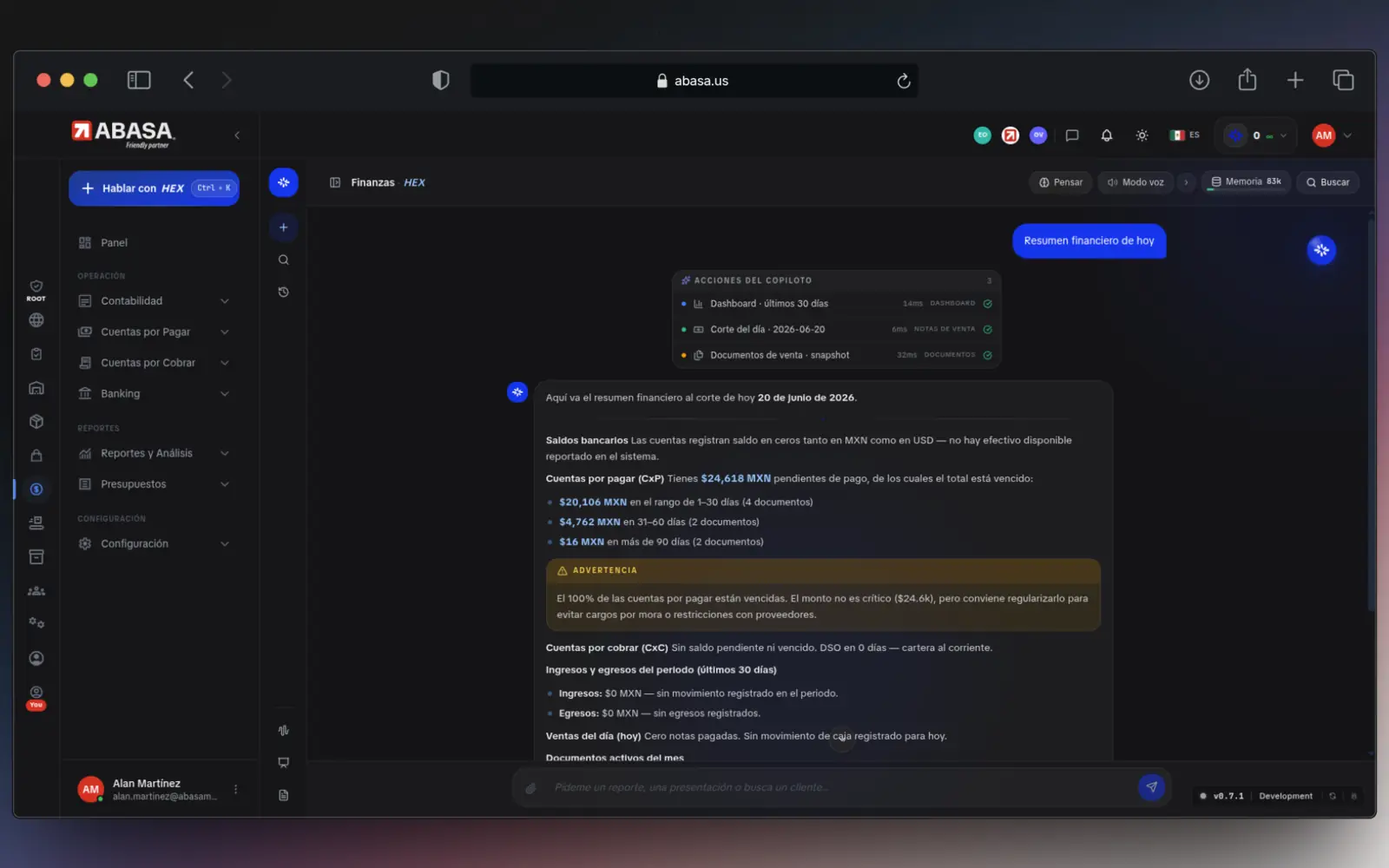 Vista del proyecto ABASA Dashboard — captura 3